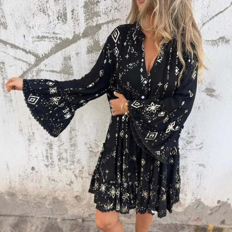 ULRIKA IN RETRO LONG-SLEEVED DRESS
