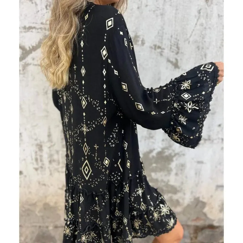 ULRIKA IN RETRO LONG-SLEEVED DRESS