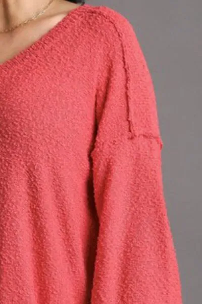 Umgee Full Size Dropped Shoulder Side Slit Sweater Plus Size