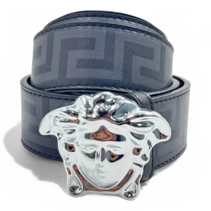 Versace-Inspired Greek Key Belt – Silver Medusa Buckle | Statement Streetwear