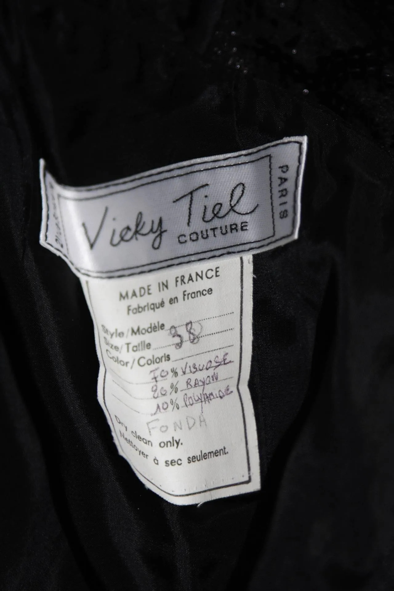 VICKY TIEL Black Lace Cocktail Dress with Draped Jersey Skirt Size Small