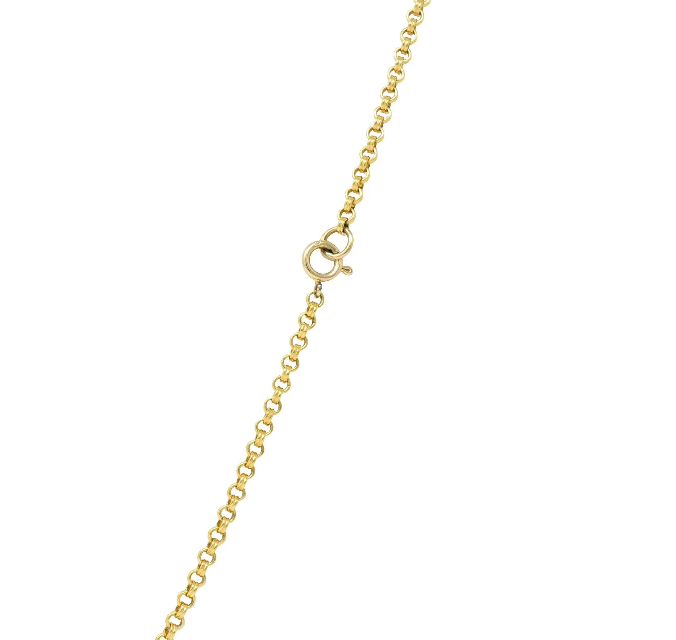 Victorian Emerald Sapphire Ruby 14 Karat Gold 27 Inch Station Necklace