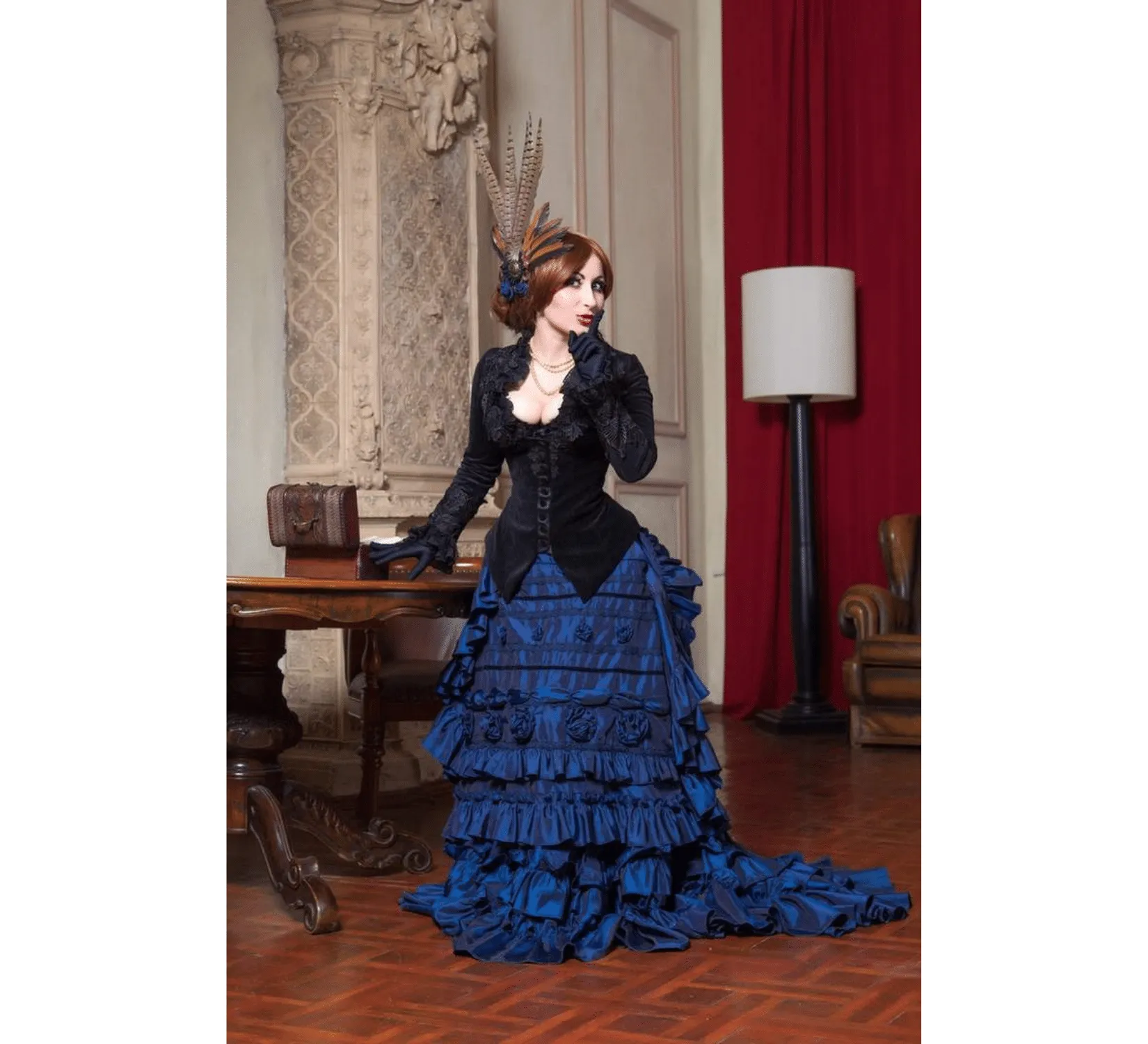 Victorian gothic fantasy blue taffeta costume