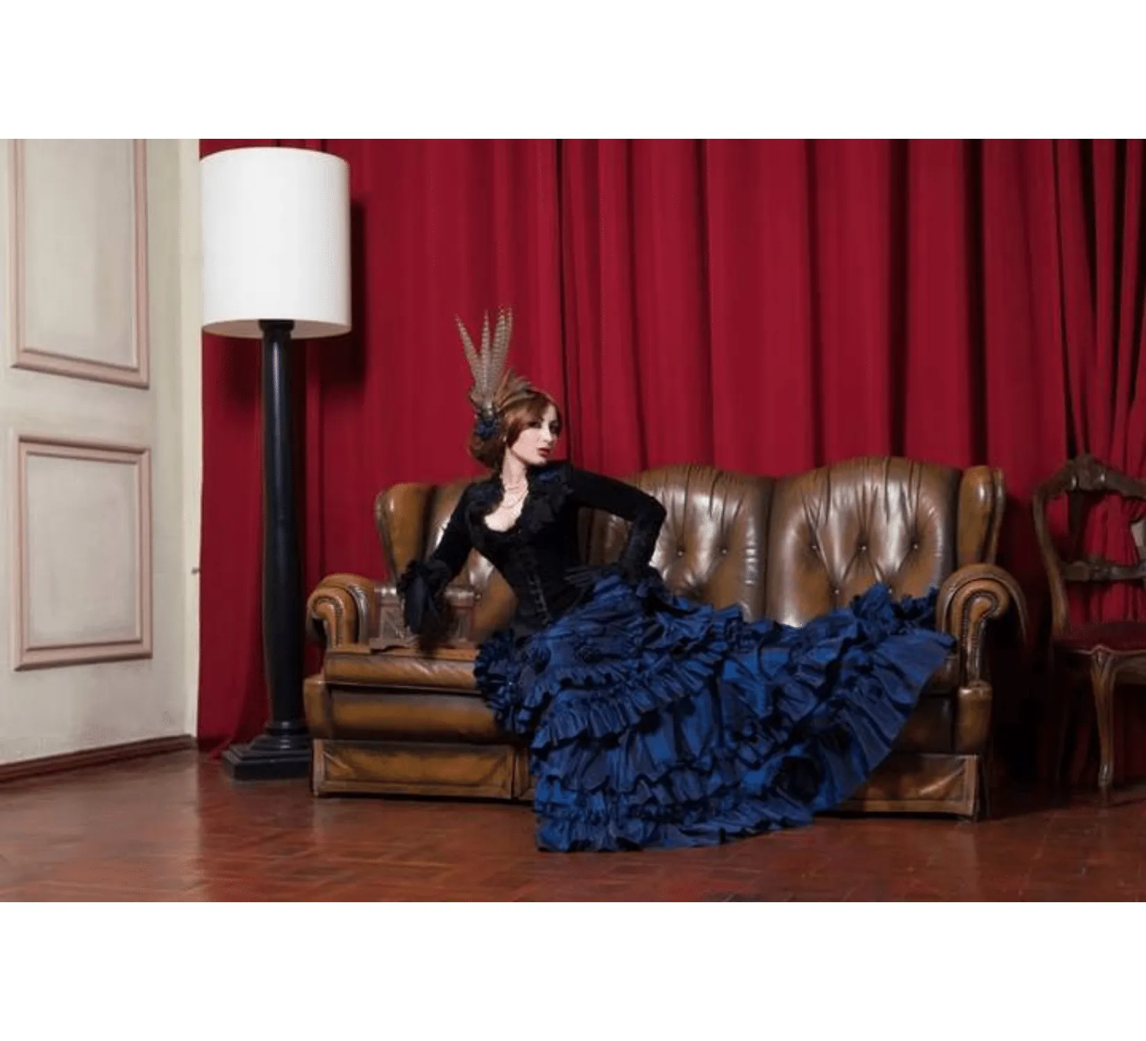 Victorian gothic fantasy blue taffeta costume
