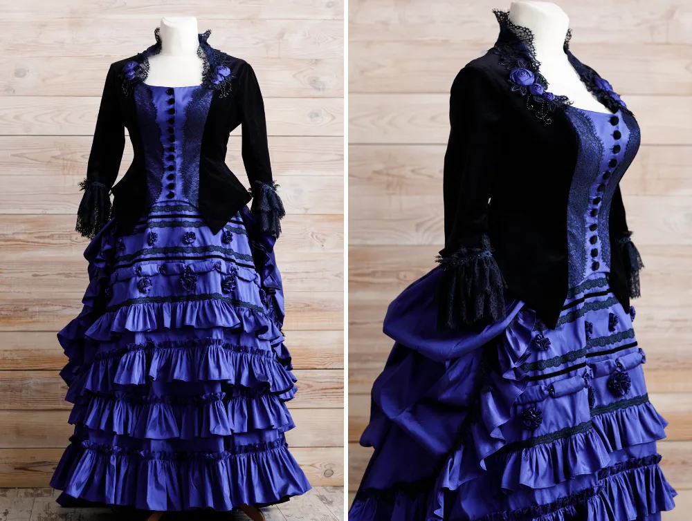 Victorian gothic fantasy blue taffeta costume
