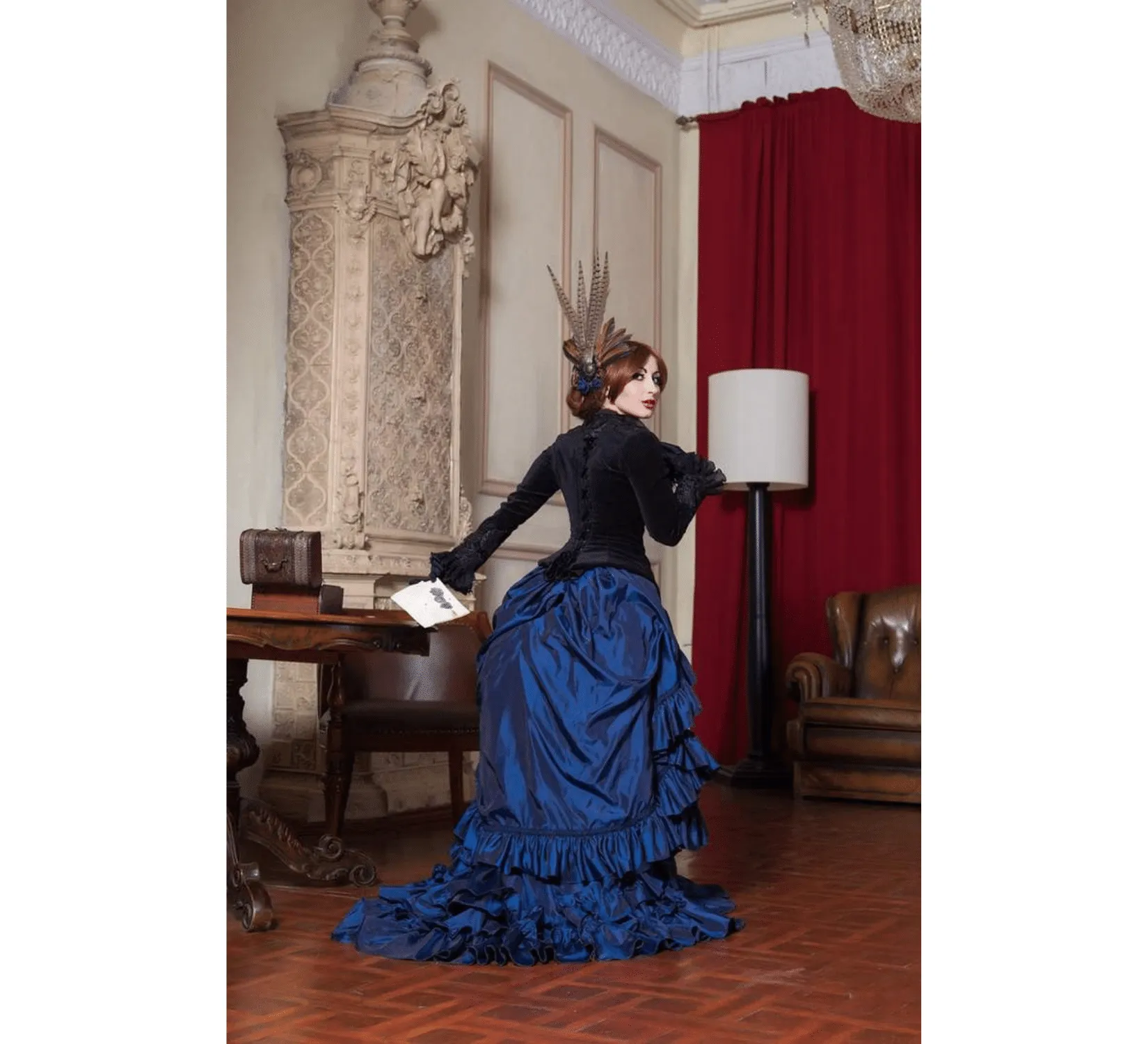 Victorian gothic fantasy blue taffeta costume