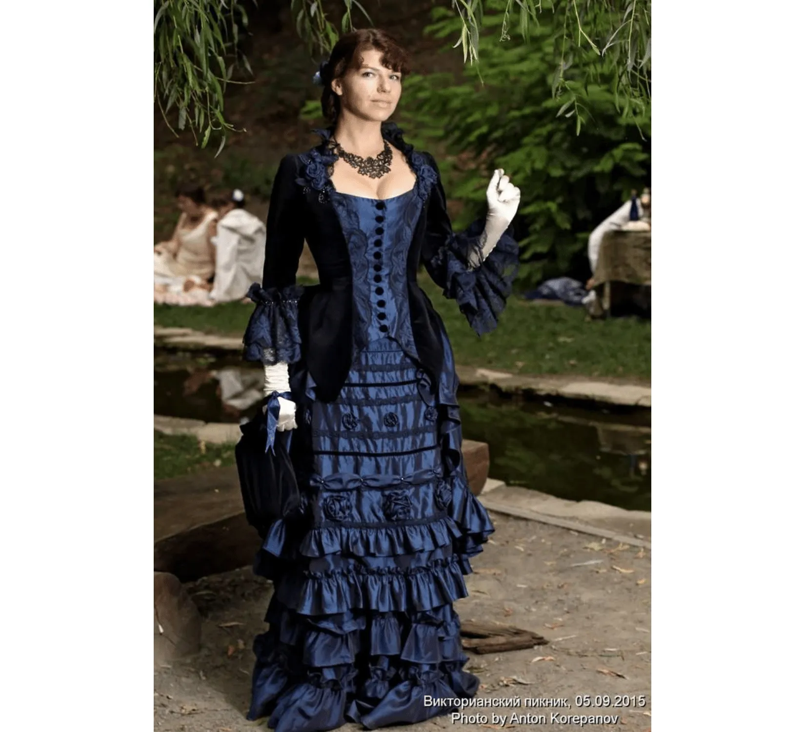 Victorian gothic fantasy blue taffeta costume
