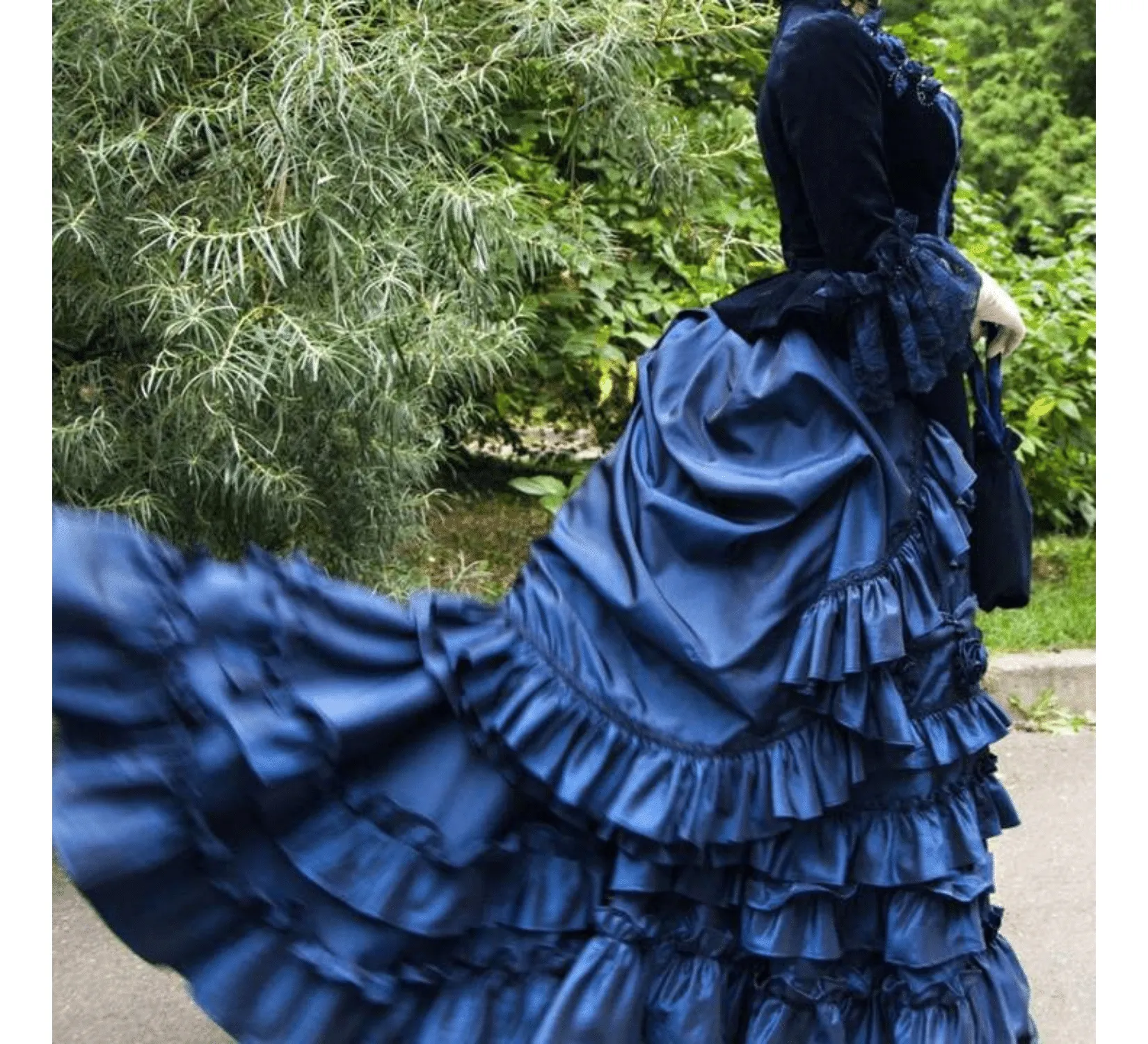 Victorian gothic fantasy blue taffeta costume