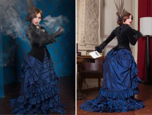 Victorian gothic fantasy blue taffeta costume