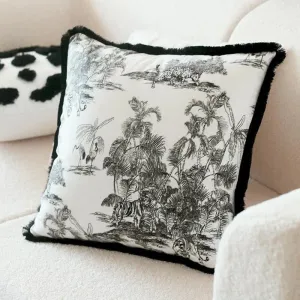 Vintage Black Jungle Painting Decorative Pillow Cover