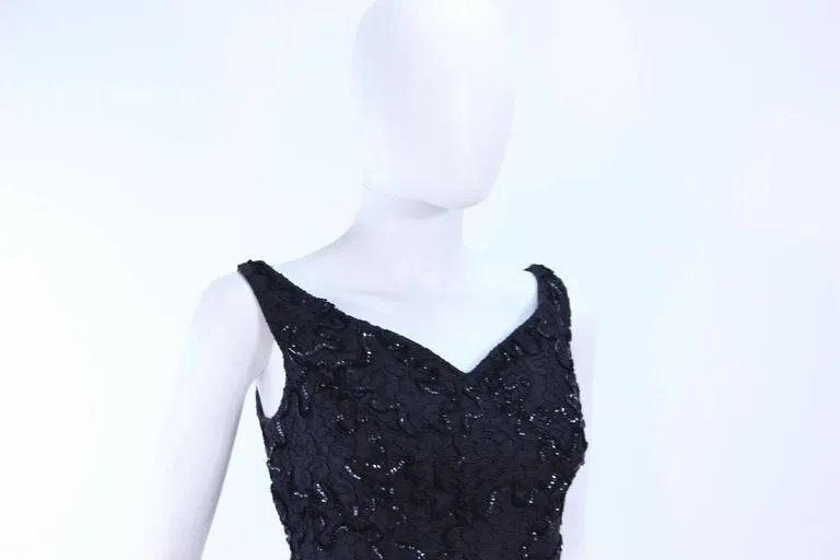 VINTAGE Circa 1960s Black Sequin Lace Gown Size 10