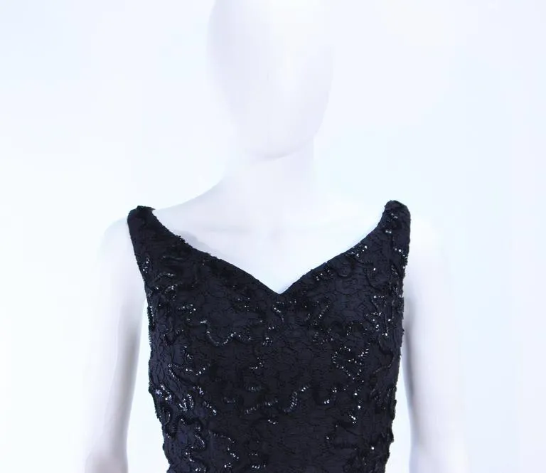 VINTAGE Circa 1960s Black Sequin Lace Gown Size 10
