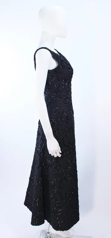 VINTAGE Circa 1960s Black Sequin Lace Gown Size 10