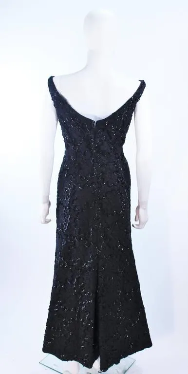 VINTAGE Circa 1960s Black Sequin Lace Gown Size 10