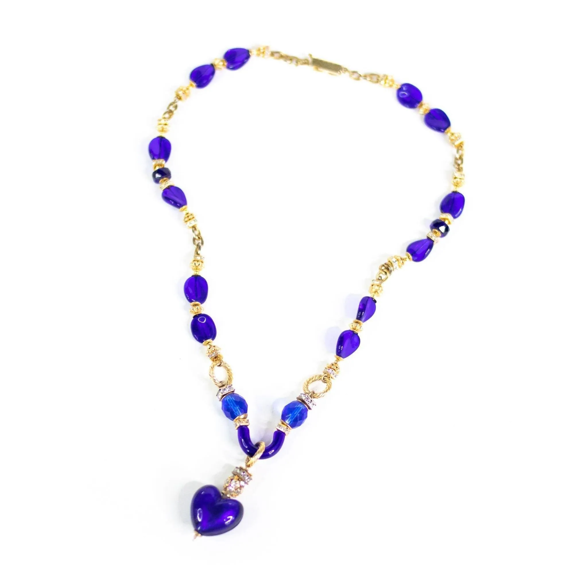 Vintage Cobalt Blue Couture Style Poured Glass Necklace