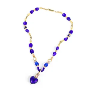 Vintage Cobalt Blue Couture Style Poured Glass Necklace