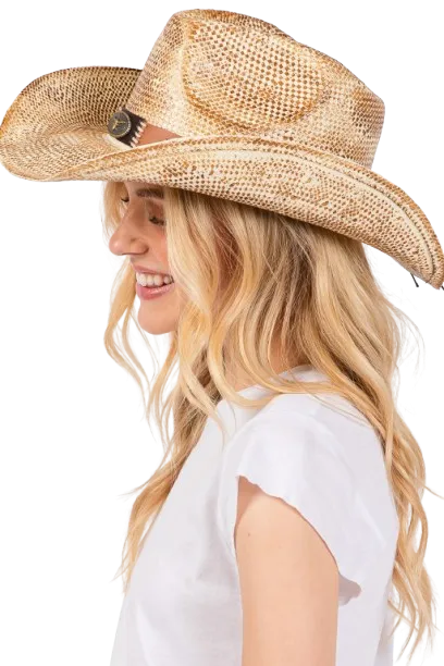 Vintage Cowboy Hat with Western Bull and Stud Faux Leather Band Brown - Pack of 6
