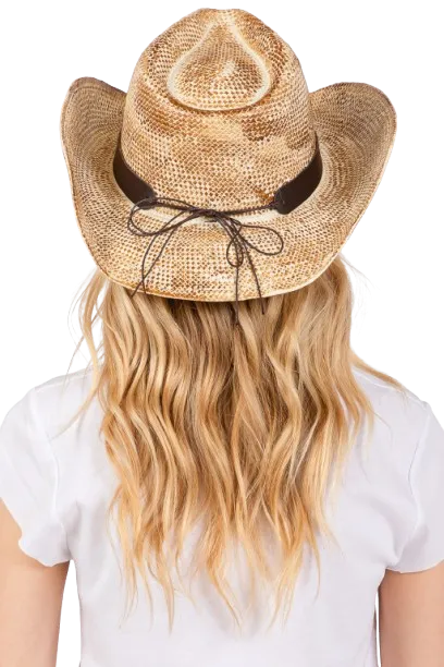 Vintage Cowboy Hat with Western Bull and Stud Faux Leather Band Brown - Pack of 6