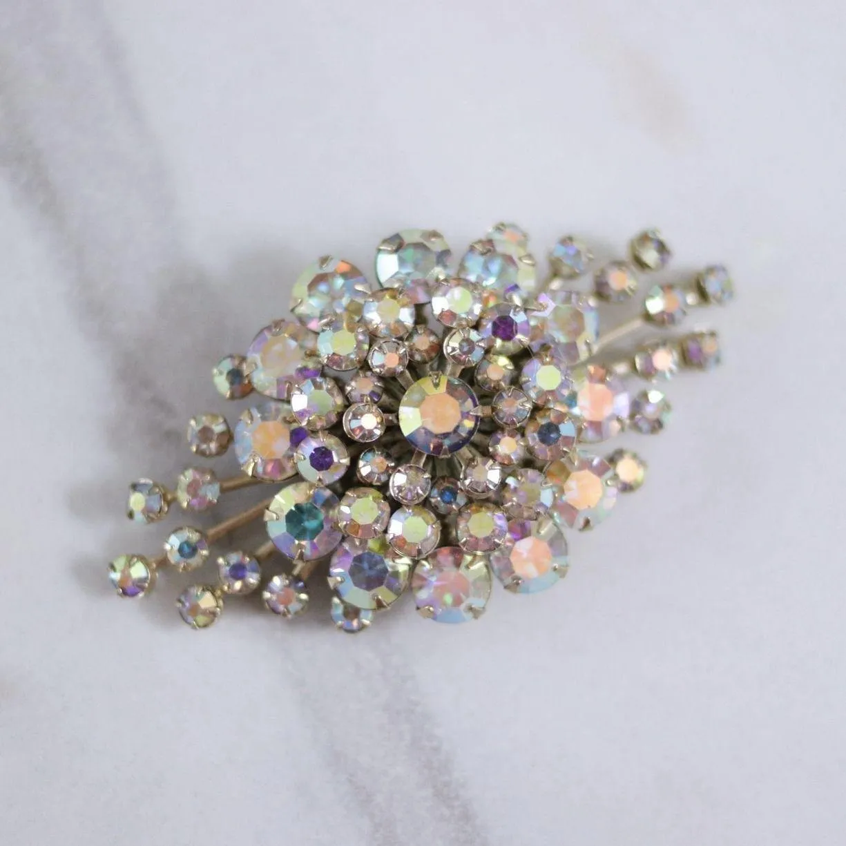 Vintage Judy Lee Sparkly Aurora Borealis Rhinestone Spray Style Brooch