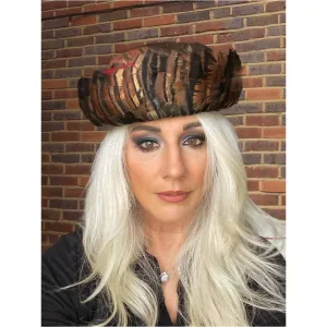 Vintage Ladies Hat Iridescent Turkey Feathers Brown Orange Green 1950s