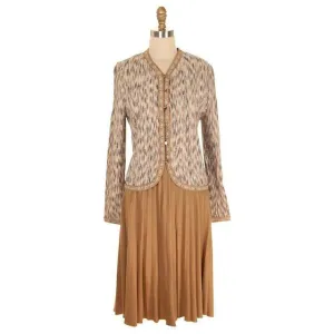 Vintage Ladies Tweed Knit Sweater Suit Oscar De La Renta 1970s Small