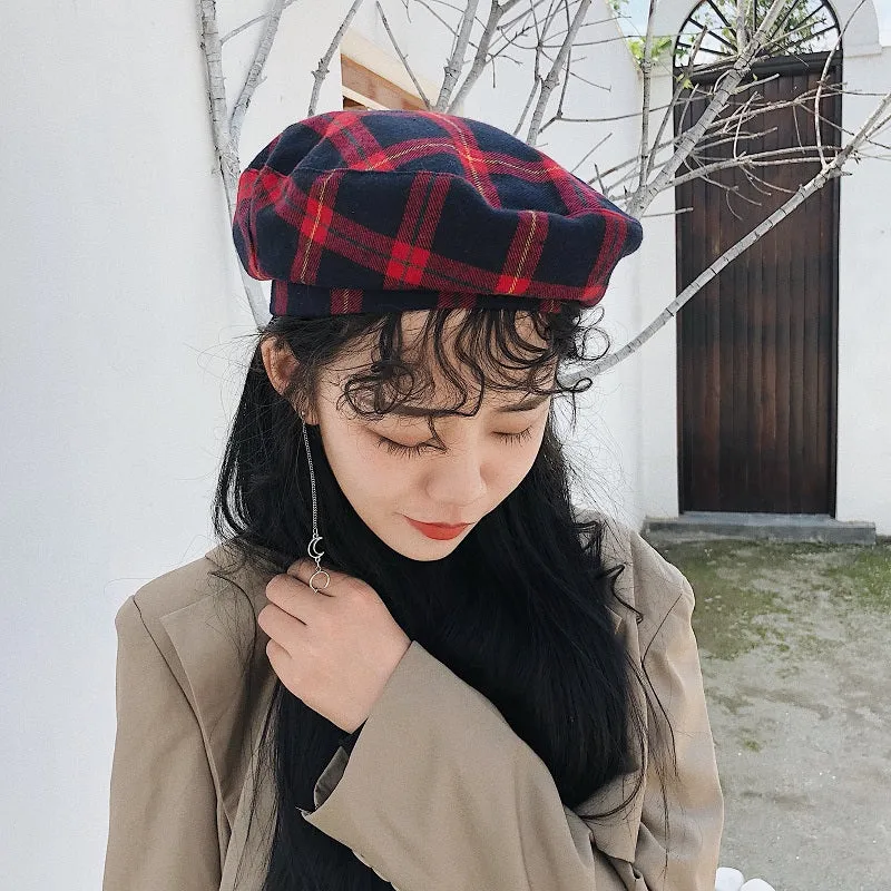 Vintage plaid beret KF90557