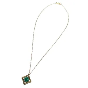 Vintage Speckled Jade Art Glass Renaissance Style Pendant Necklace