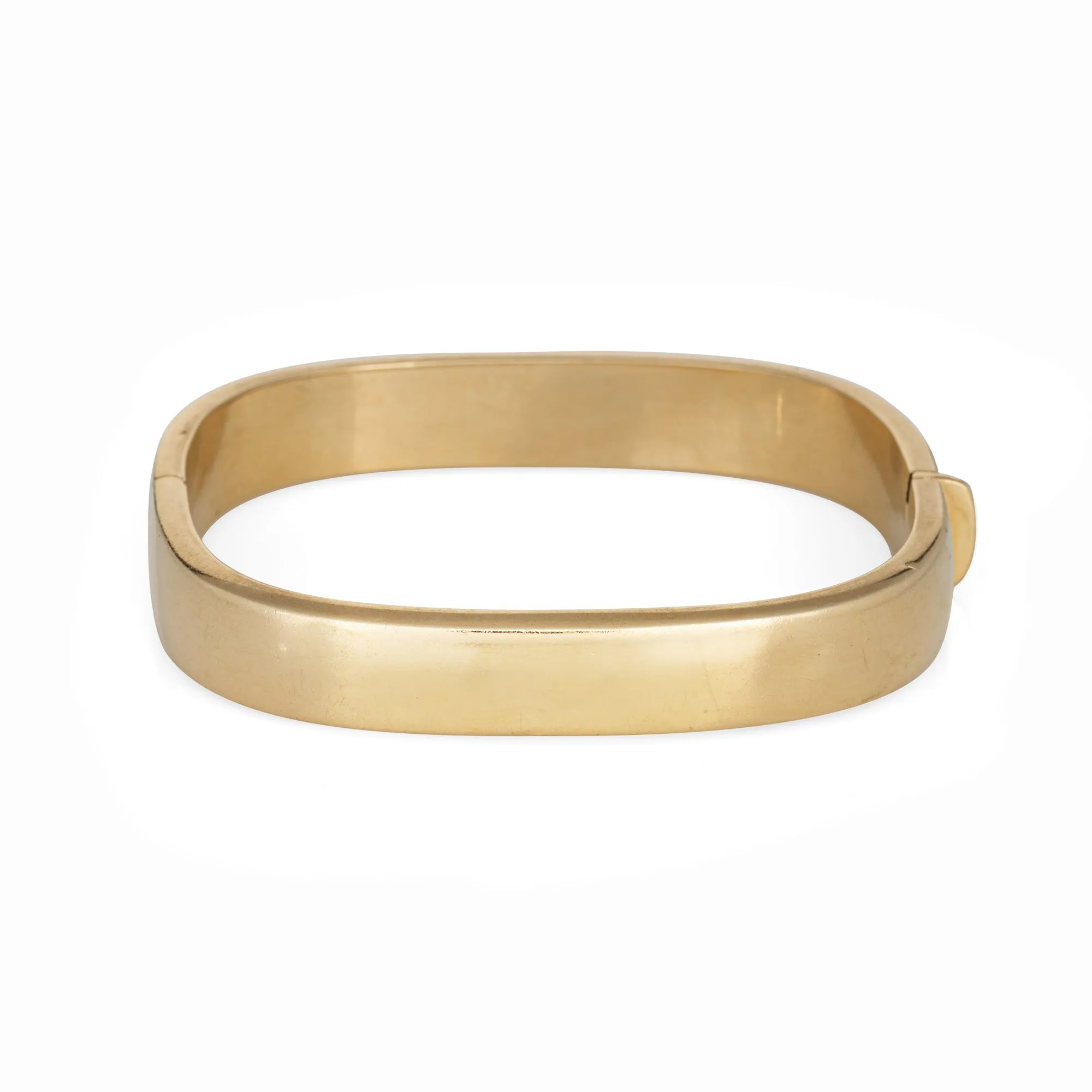 Vintage Square Bangle Bracelet 10mm Wide 14k Yellow Gold Estate Fine Jewelry 7"