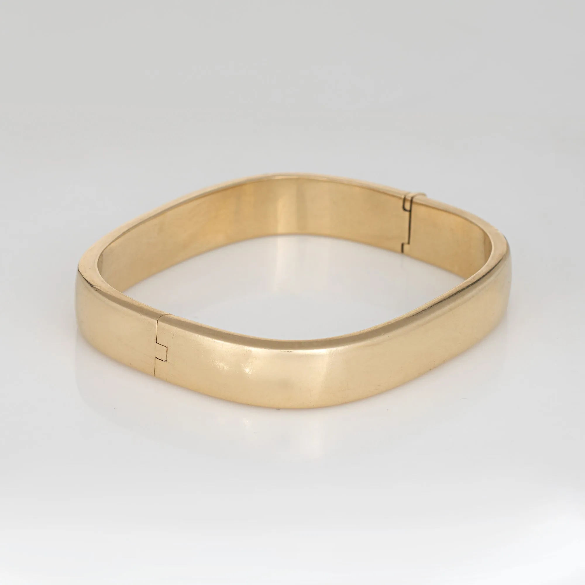 Vintage Square Bangle Bracelet 10mm Wide 14k Yellow Gold Estate Fine Jewelry 7"