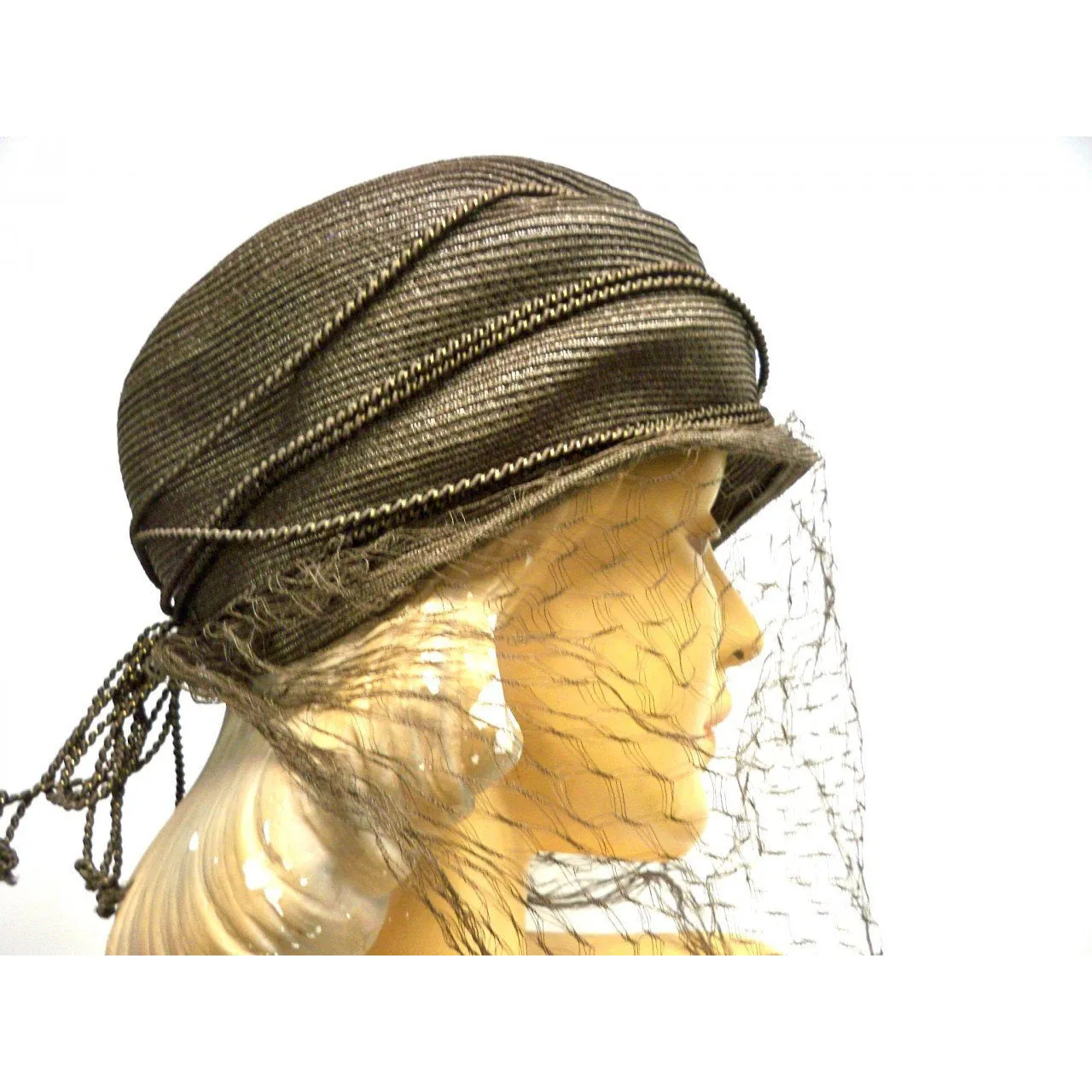 Vintage Straw Toque Hat Taupe Creations De Lorelie 1940s Dramatic