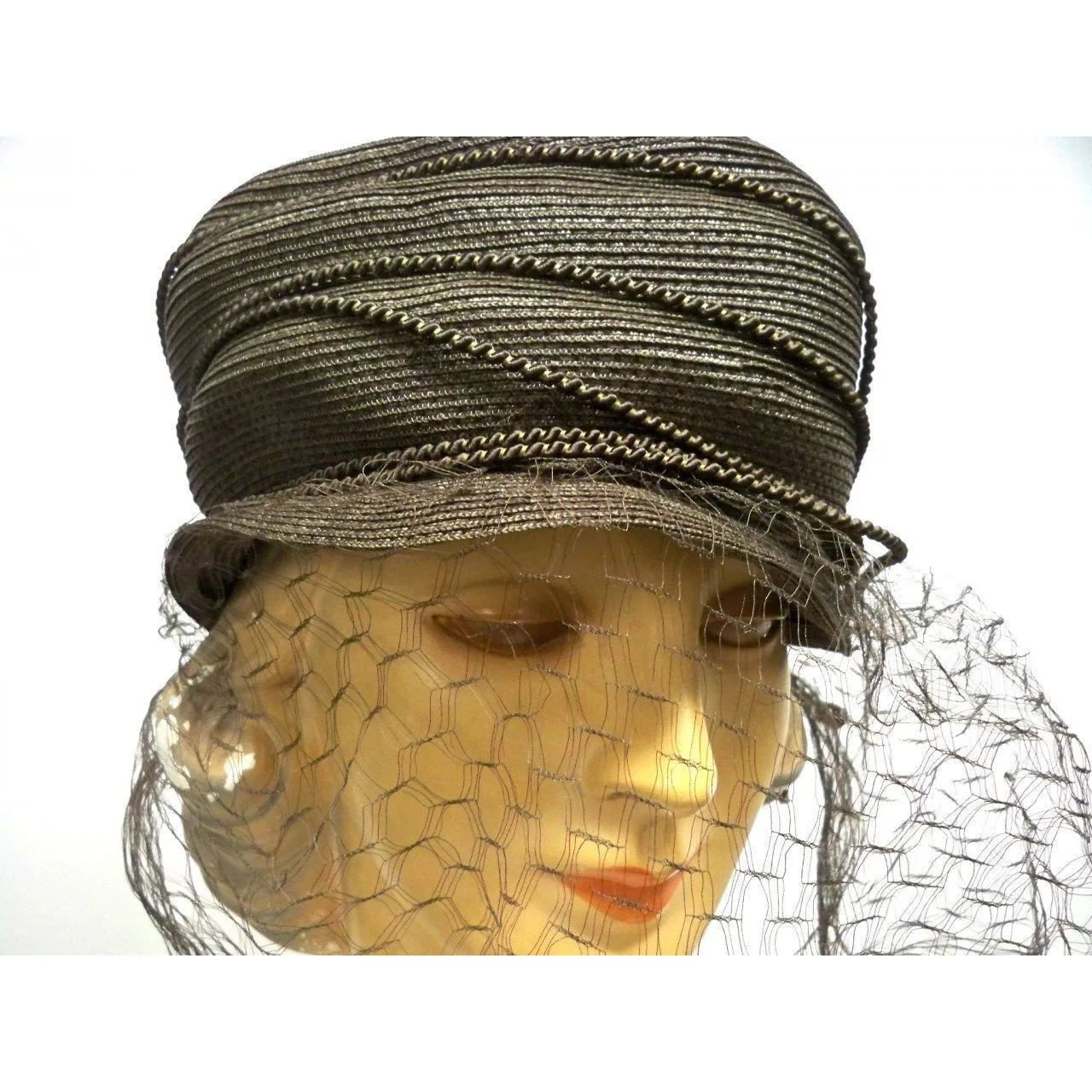 Vintage Straw Toque Hat Taupe Creations De Lorelie 1940s Dramatic