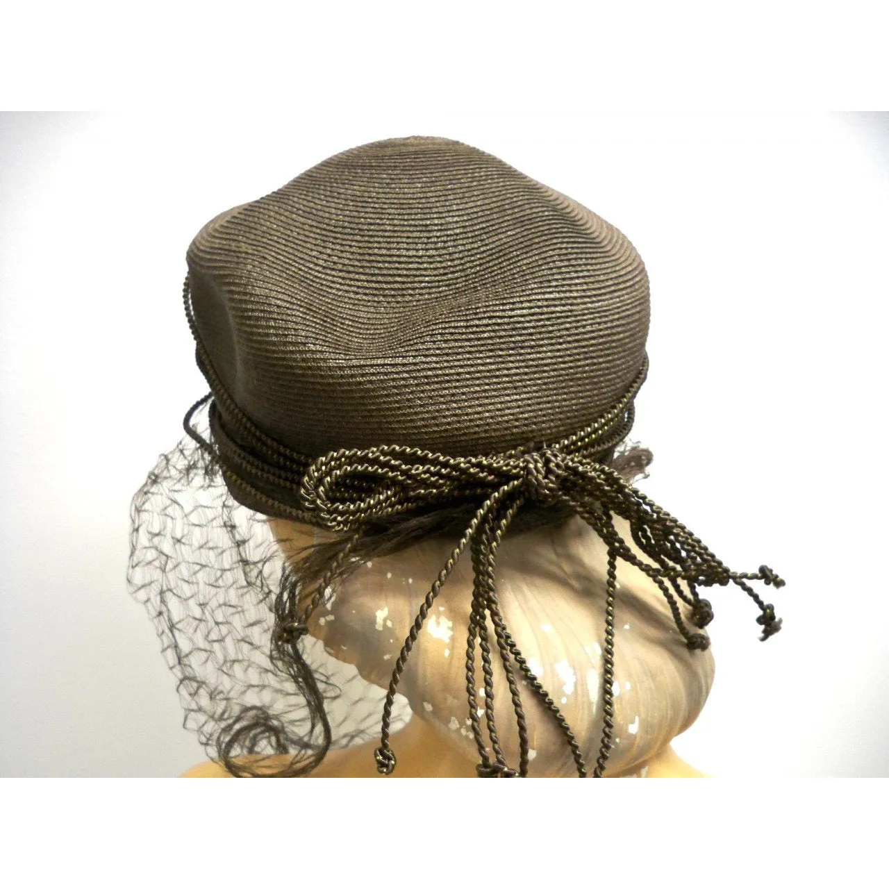 Vintage Straw Toque Hat Taupe Creations De Lorelie 1940s Dramatic