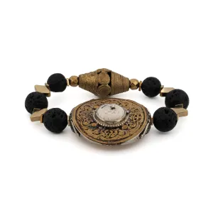 Vintage Style Chunky Tibetan Black Lava Stone Beaded Bracelet
