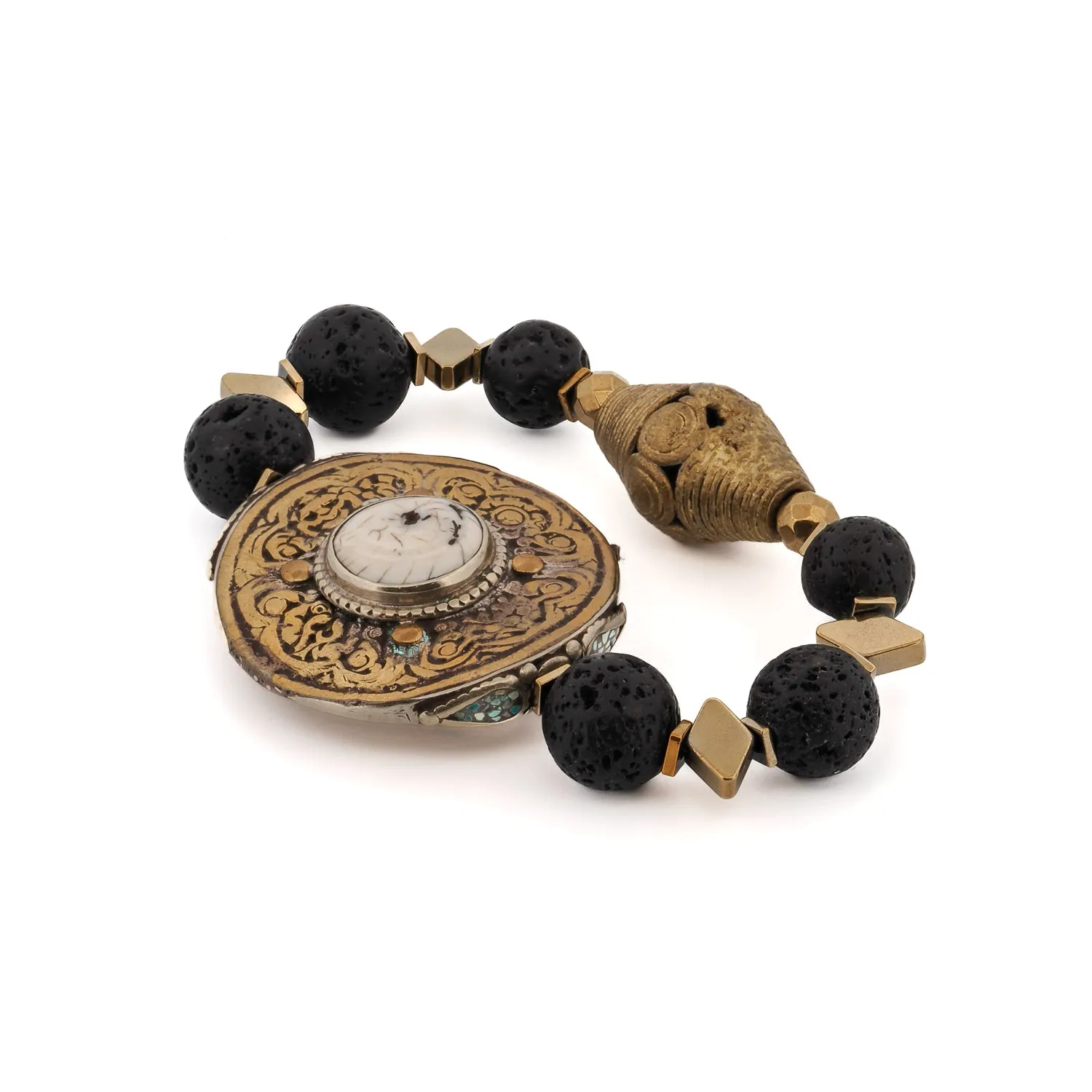Vintage Style Chunky Tibetan Black Lava Stone Beaded Bracelet