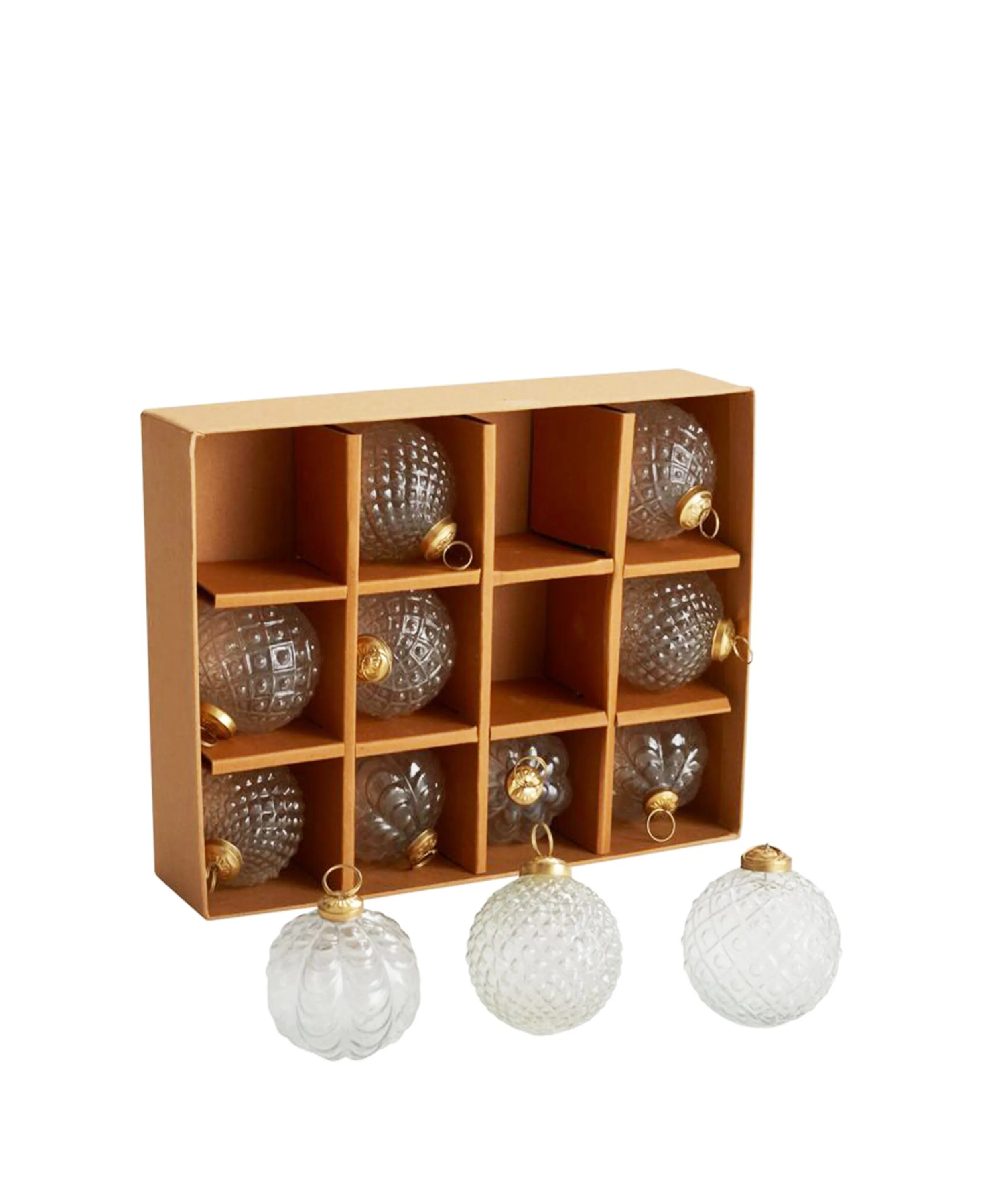 Vintage Style Clear Glass Ornaments, Set of 12