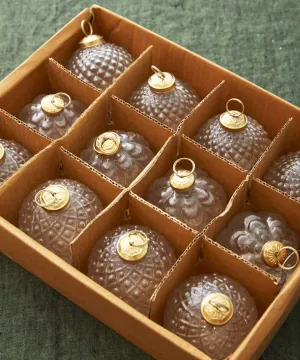 Vintage Style Clear Glass Ornaments, Set of 12