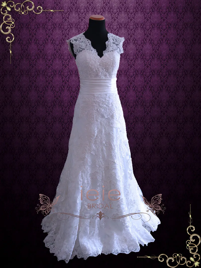 Vintage Style Lace Wedding Dress with V Neck RAYNIA