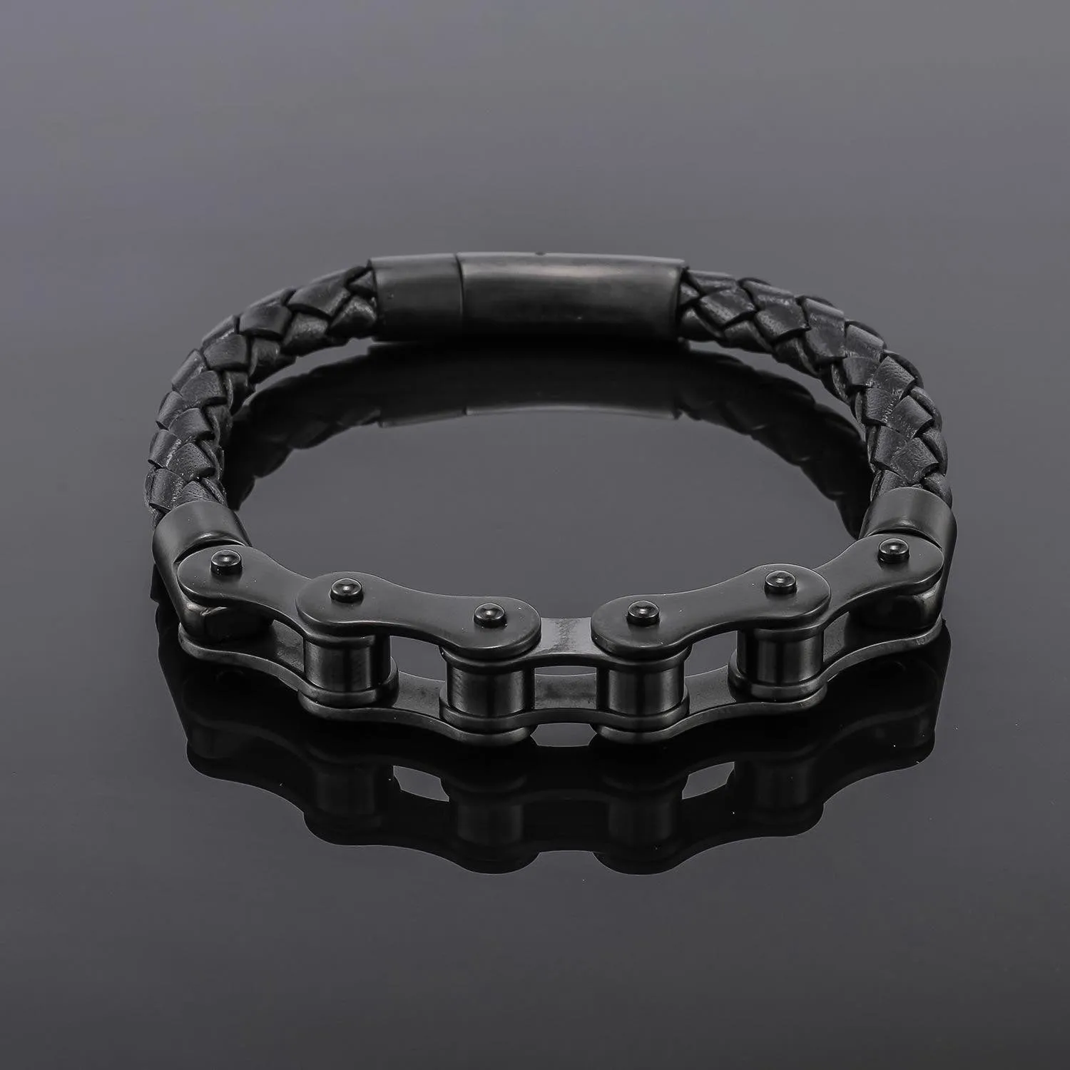 Vintage Style Leather Bike Chain Bracelet