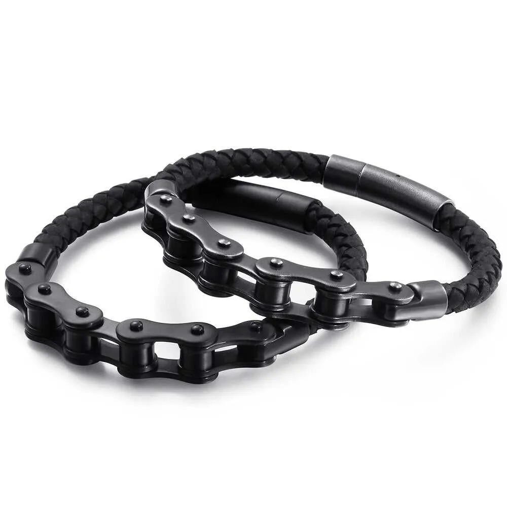 Vintage Style Leather Bike Chain Bracelet
