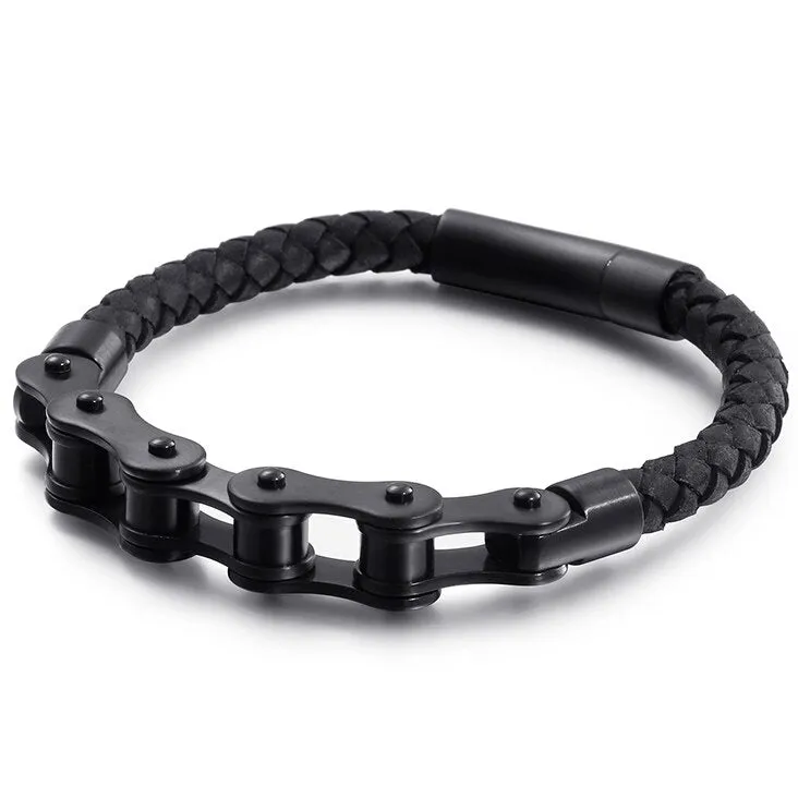 Vintage Style Leather Bike Chain Bracelet