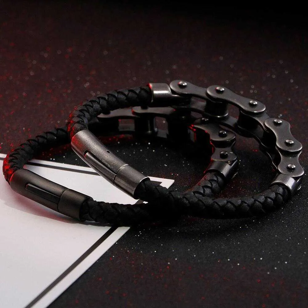Vintage Style Leather Bike Chain Bracelet