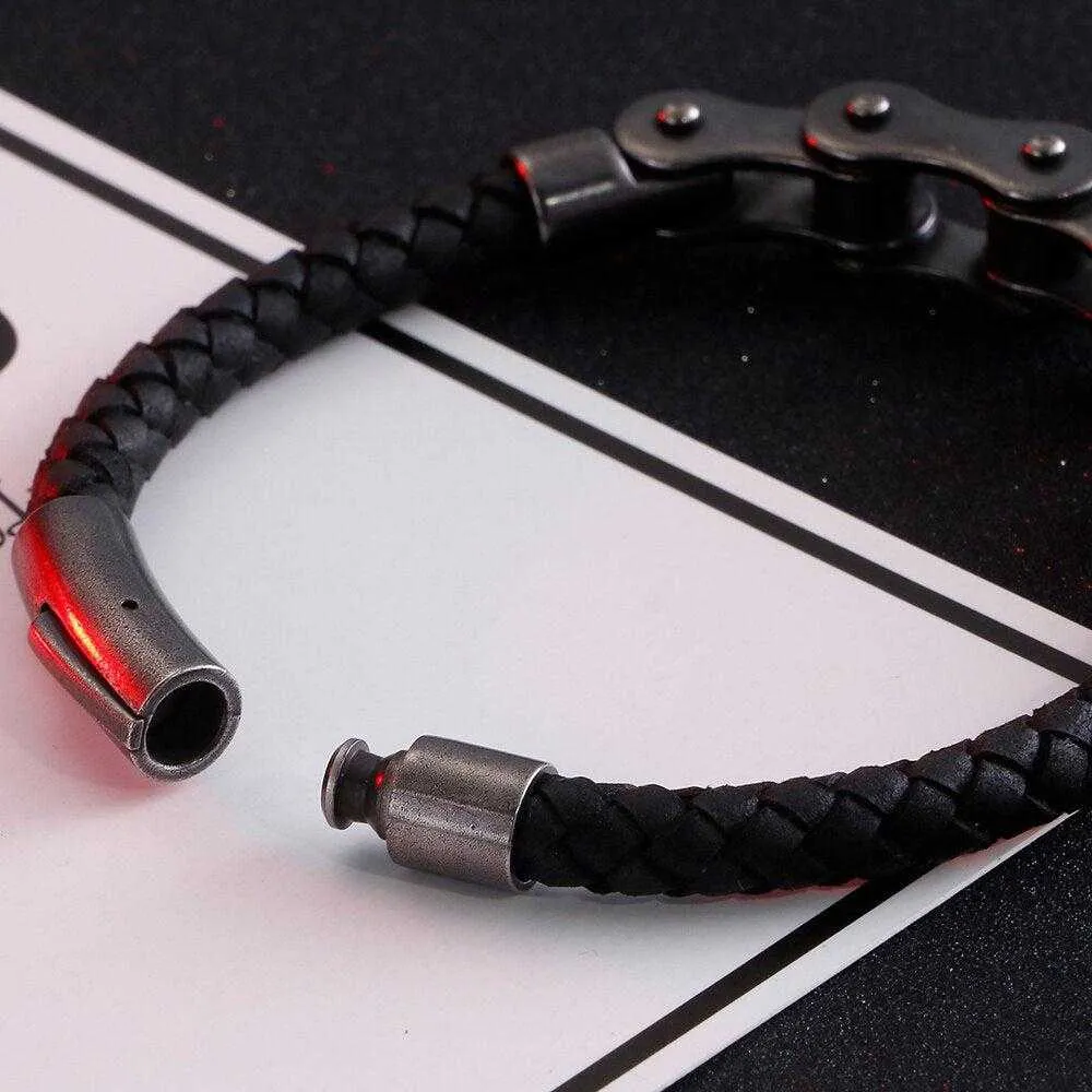 Vintage Style Leather Bike Chain Bracelet