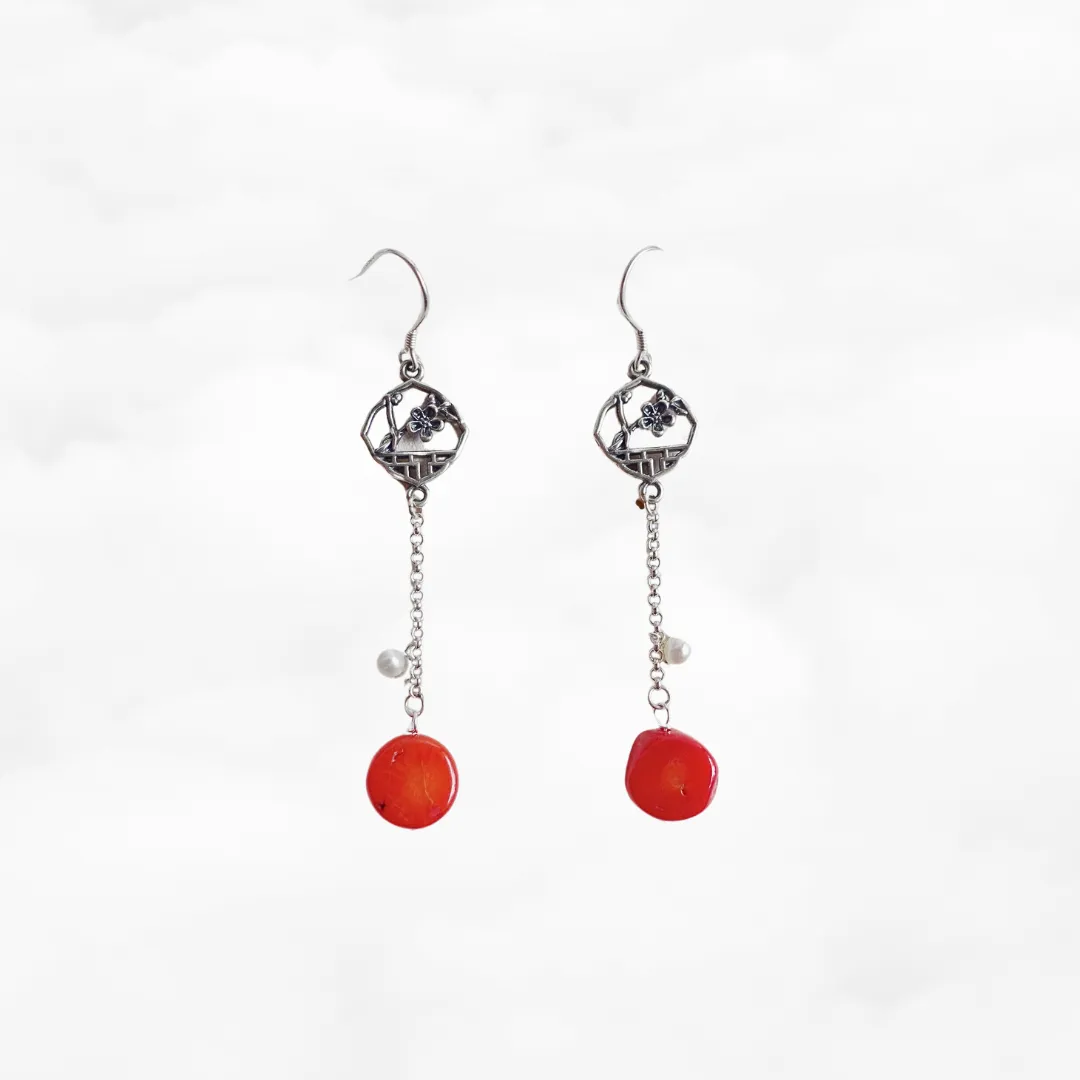 Vintage Style Lotus Earrings in Sterling Silver