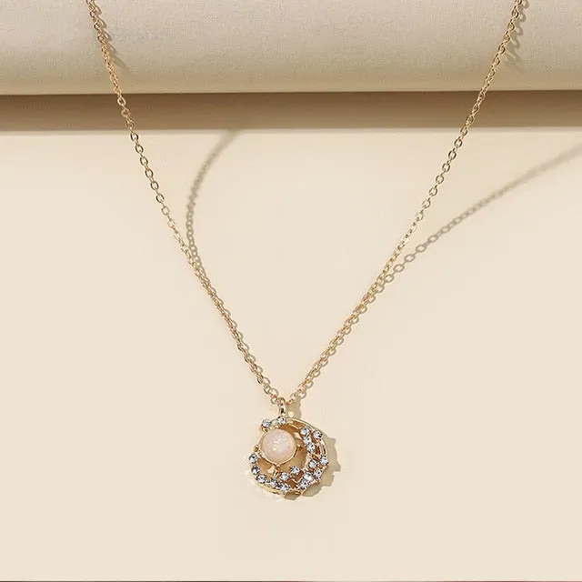 Vintage Style Silver Moonstones Floral Necklaces