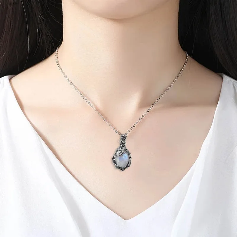 Vintage Style Silver Moonstones Floral Necklaces