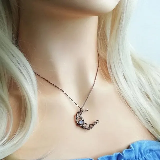 Vintage Style Silver Moonstones Floral Necklaces