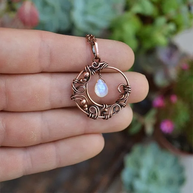 Vintage Style Silver Moonstones Floral Necklaces