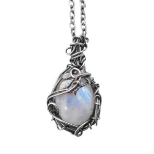 Vintage Style Silver Moonstones Floral Necklaces
