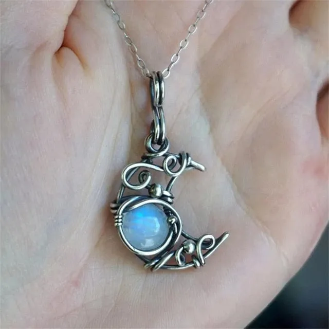 Vintage Style Silver Moonstones Floral Necklaces