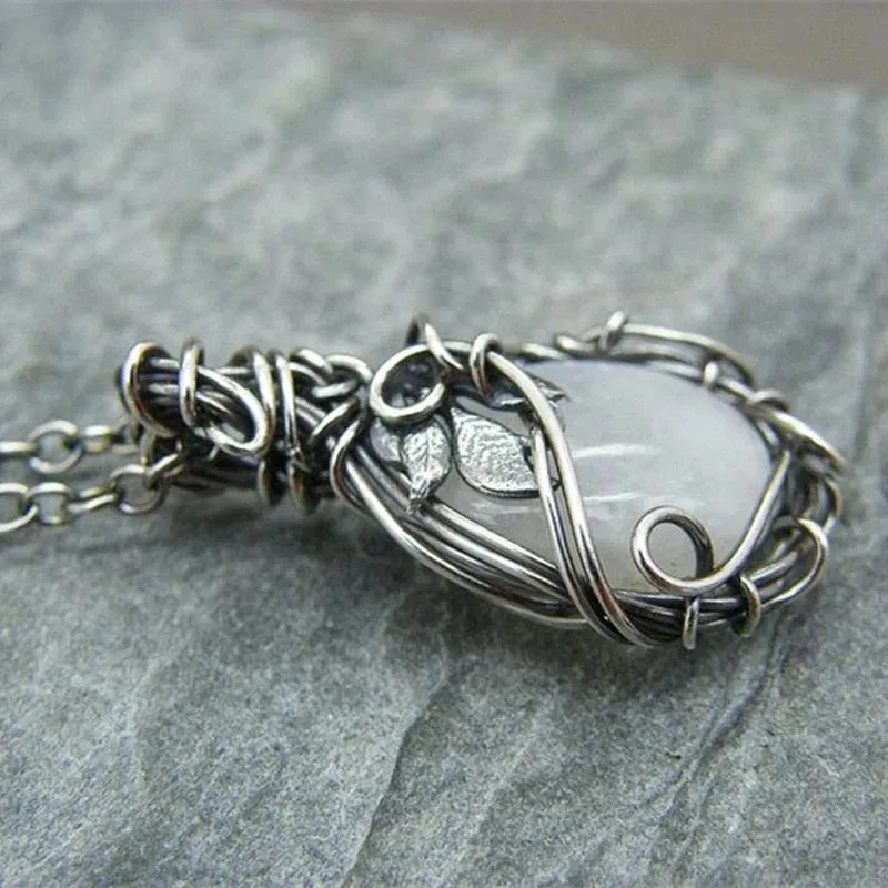 Vintage Style Silver Moonstones Floral Necklaces